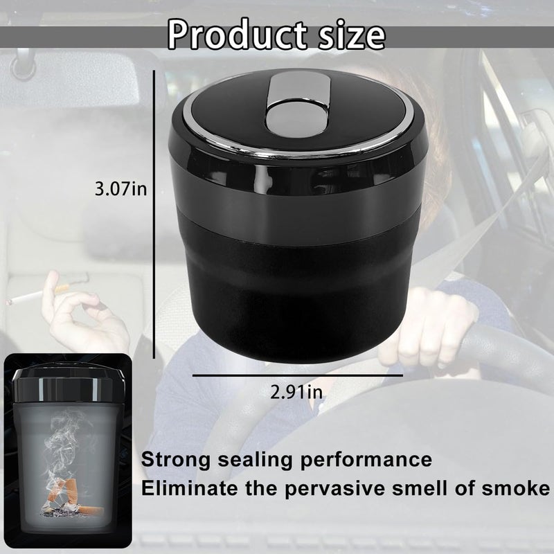 Sandfren Car Ashtray with Lid, Portable Mini Vehicle Smokeless Smoking Cylinder Cup Holder Ash Tray, Detachable Cigarette Trash Can with LED Blue Light, Universal Automotive Accessories(Black) - Image 2